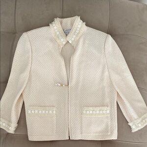 St. John Collection Cream Blazer with Pearl Details